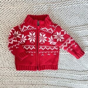 Carter's Holiday Christmas Red Snowflake Classic Zip Up Cotton Sweater 3 Months